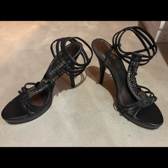 Black Guess Strappy Sandals/Heels - Picture 2 of 9